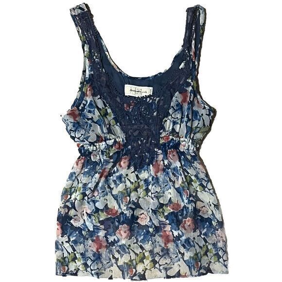 Abercrombie & Fitch Tops - Abercrombie Fitch Babydoll Top Womens Floral Tank S Sheer Crotchet Multi Boho 90